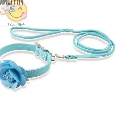 Cute Cat PuPPy Dog Leather LeaSh FLower CoLLar Set Pink CoLo