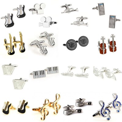 Cufflink Trumpet Microphone Note-Guitar Piano Gold Music Sto