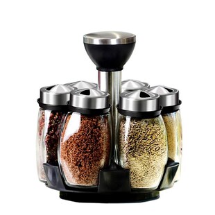7Pcs/Set Rotating Stainless Steel Cruet Condiment Spice Jars