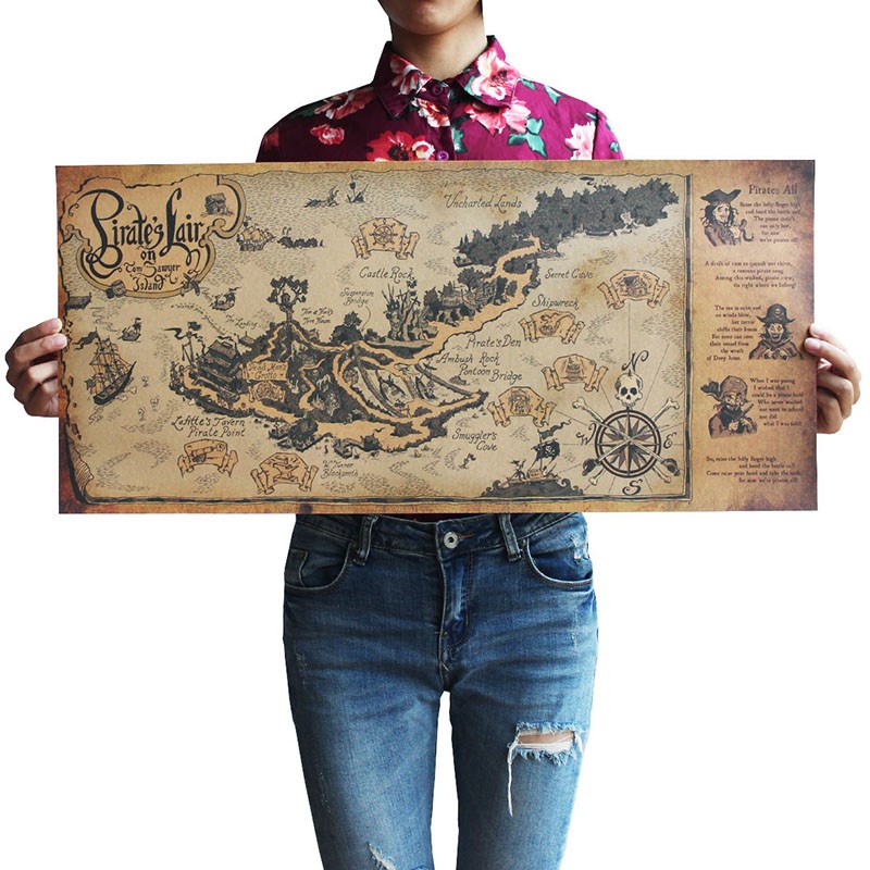 Retro Craft Pirate Sailboat World Map Poster Wall ers Living