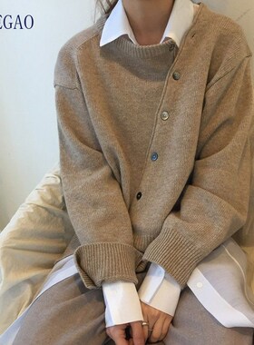 Irregular Cardigans Oblique Buttons Chic Designer Women Swe