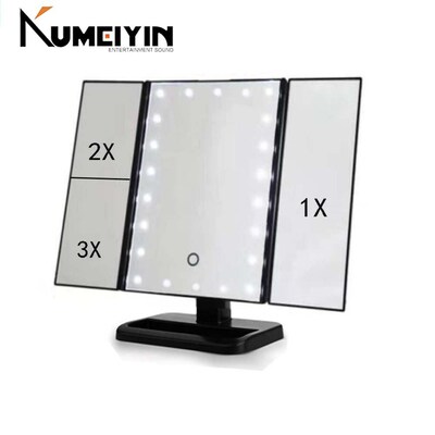 Three-mirror vanity mirror with light storage tray  light