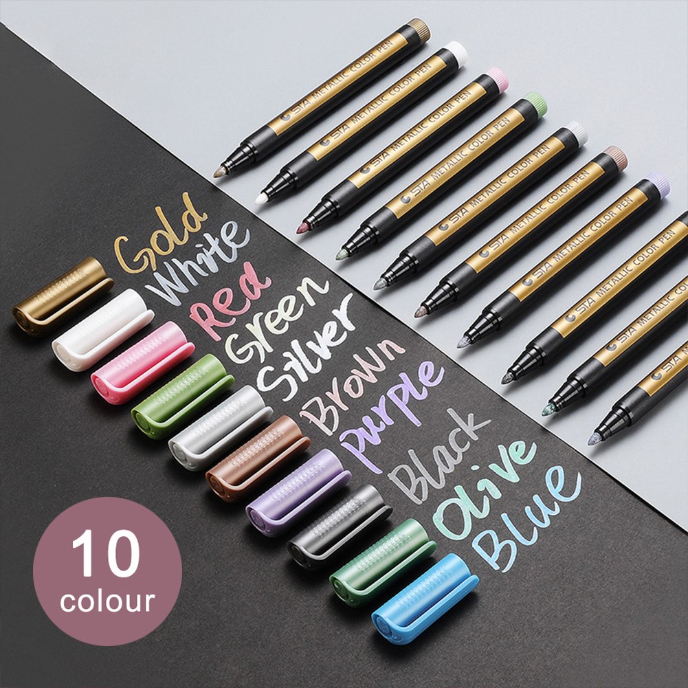 10pcs Metallic Markers Paints Pens Art Permanent Writing Mar