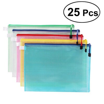 25Pcs File Pockets Zip PVC A4 Documents File Organizer