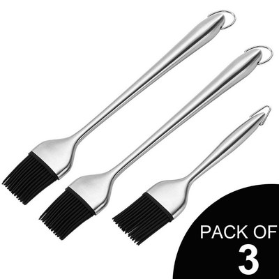 3 Pc New Stainless Steel Basting Brush with Silicone Bristle