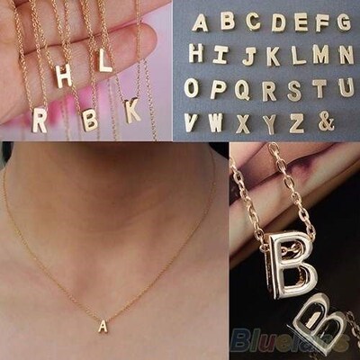 s Metal Name Link Chain Charm Pendant DIY Necklace Letter E