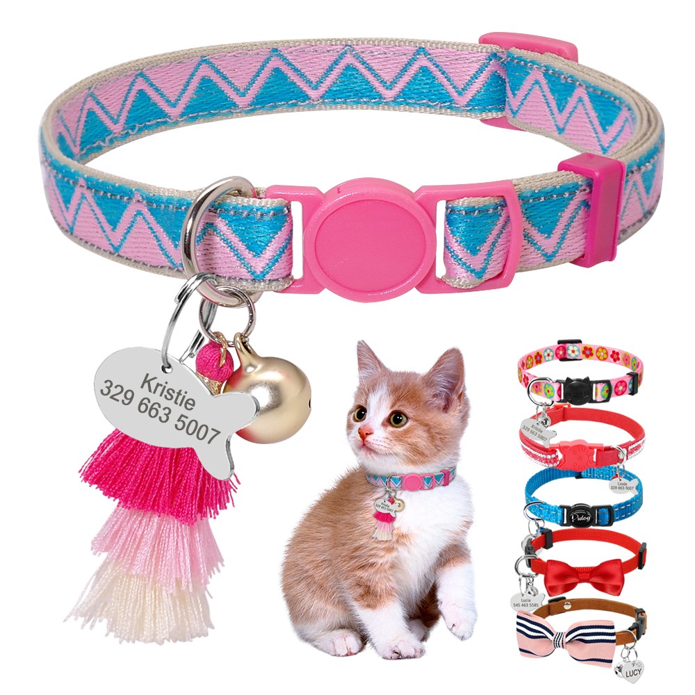 Quick Release Personalized Cat Collar Engraved Name ID Tag