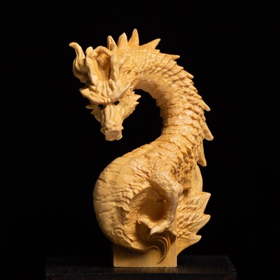 Chinese Dragon Seal Statue Boxwood Animal Sculpture Office N