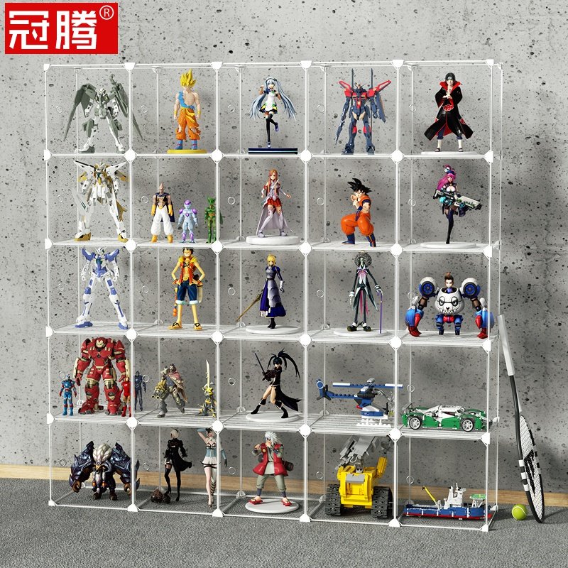 玩具展示柜防f尘模型塑料展示架小家用收纳柜子透明玩偶摆件置物