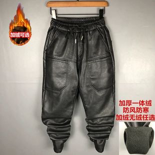 冬季新款男士加绒加厚休闲机车PU皮裤黑武士裤子防风防水保暖长裤