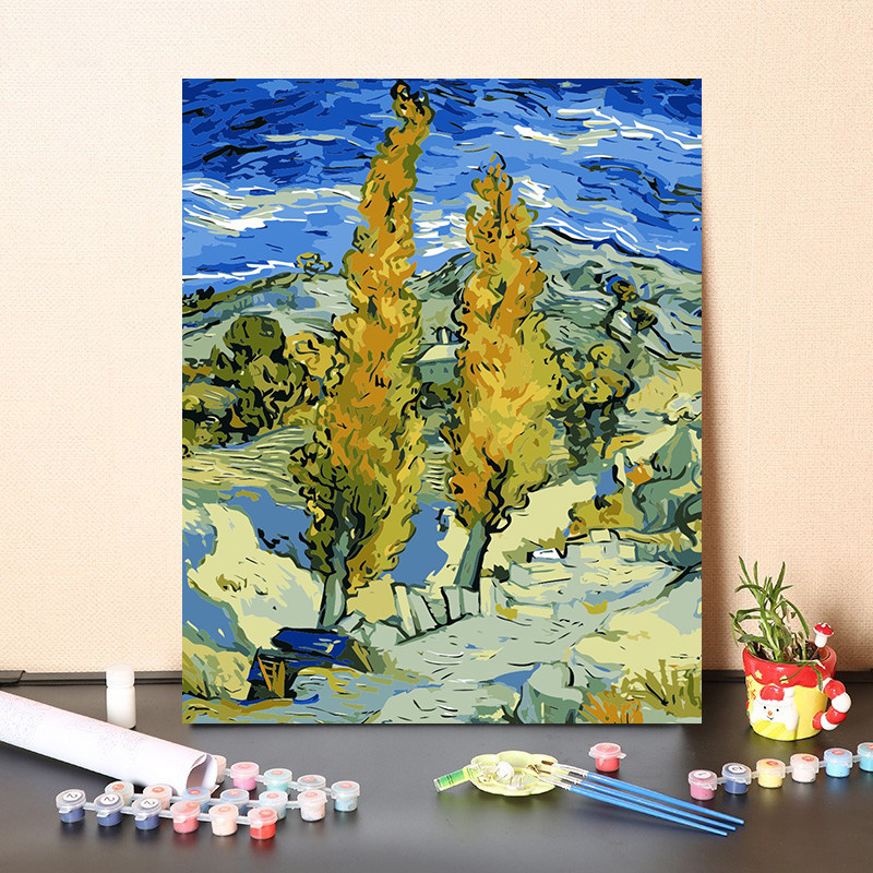 数字油画diy手工填充名人名画梵高生命植物高大树绘画涂色画装饰