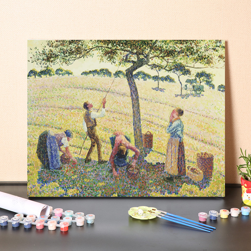 数字油画diy手工填充名人名画毕沙罗耕种的人们绘画涂色画装饰画