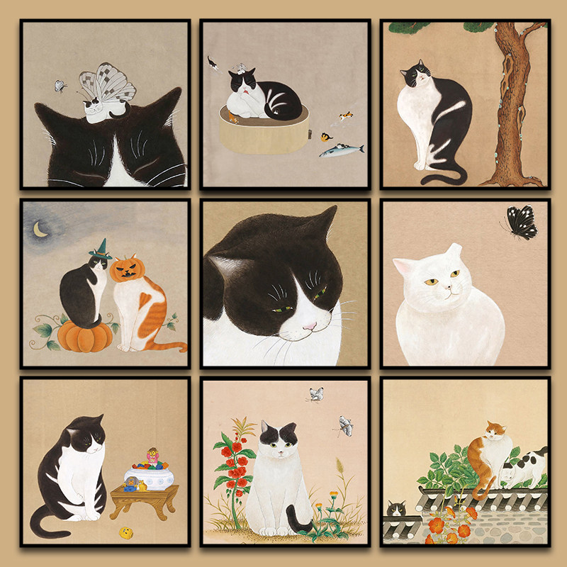 diy数字油画油彩画客厅挂画ins画小肥猫插画手工填充涂鸦装饰画