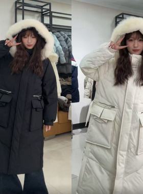 连帽女长款冬装大毛领时尚羽绒服22023