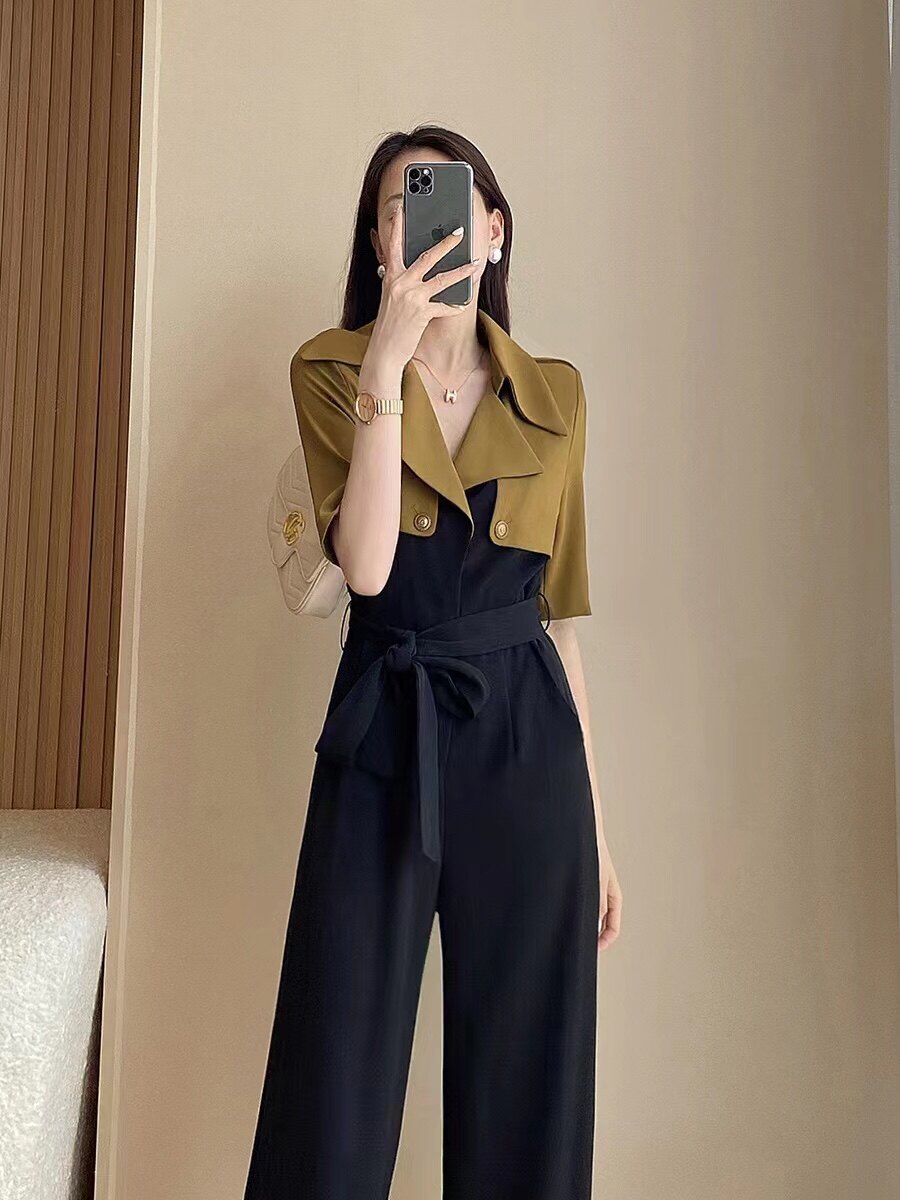 0551定制款撞色西装领时尚气质女神范连体裤新品法式显瘦连体衣潮