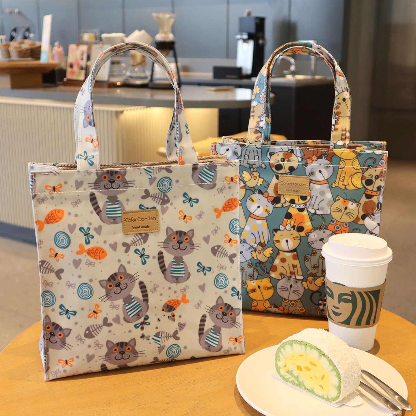 韩国防水印花手提袋便当包学生饭盒包上班通勤手拎包大容量妈咪包