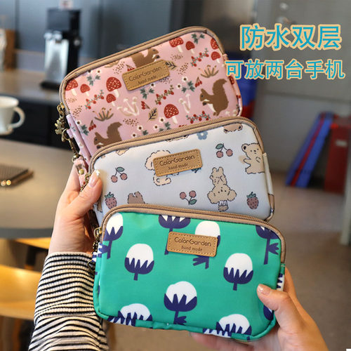 卡通双层拉链大容量手机包零钱包