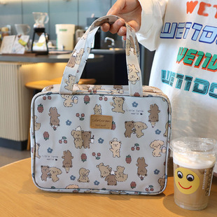 韩国印花手提袋饭盒小学生四格五格餐盘饭盒袋防水保温铝箔便当包