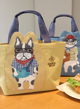 日本kusuguru正品小猫手提袋子大容量外出上班手拎小包饭盒便当包