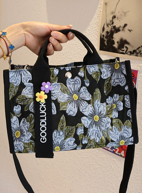 2025新款潮女包绝美油画小托特手提包斜挎包休闲上班饭盒袋便当包