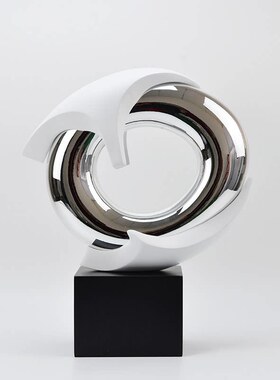 现代简约木质圆形装饰摆件电镀几何造型家居艺术品木纹设计