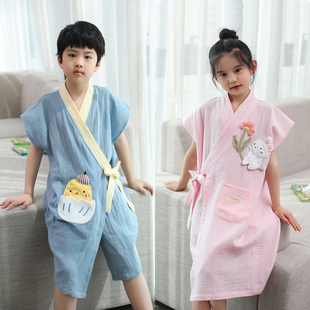 夏季薄款儿童纱布浴巾家用纯棉吸水浴袍男童女孩2023新款全棉可穿