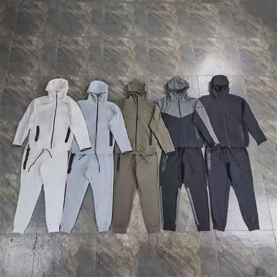 Air Layer Cotton Sports Suit Men's Long-Sleeved Hooded Color-Blocked Jacket Laminated Zipper Sweatpants Trendy Casual Suit