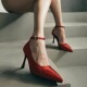 pump爵士丝绸绑带舞蹈鞋 短靴heels女 舞鞋 红色浅口高跟鞋 浅口婚鞋
