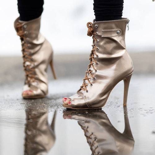 金色鱼嘴鞋爵士舞高跟鞋heels舞鞋弹力跳舞短靴爵士舞蹈鞋凉鞋女