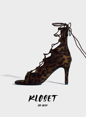 豹纹性感爵士专用舞蹈鞋系带短筒高跟鞋镂空舞鞋软底短靴heels女