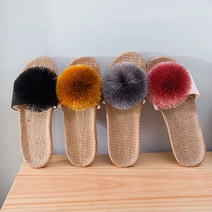 亚麻拖鞋女士夏季家居家用室内防滑软底厚底吸汗透气露趾春秋外穿