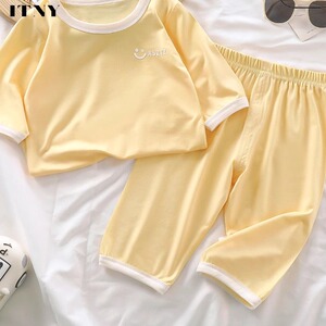 三折品牌特价清仓撤柜亲子装中小童夏季空调服薄款睡衣七分袖套装