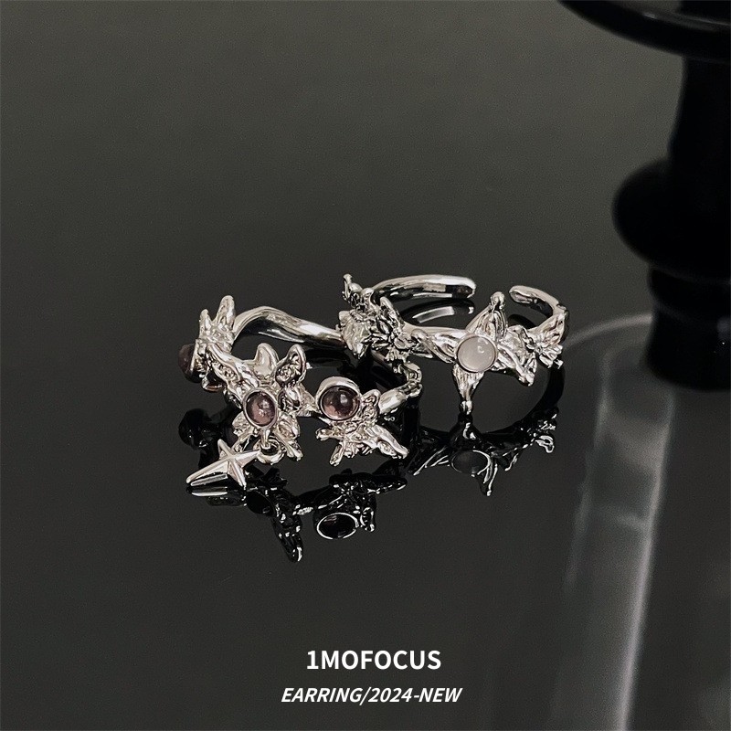 月光石开口戒指女褶皱不规则