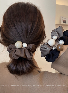 气质珠珠低丸子头发圈头绳女高级感洋气时尚扎头发皮筋不勒头头饰