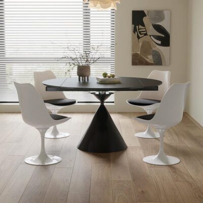 变奶油吉诺威 华尔伸缩折叠纯白色风圆桌兹旋转哑光岩板餐桌子方