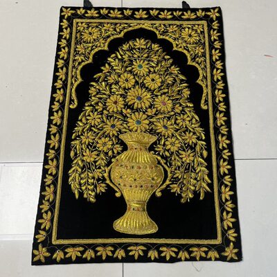 铜丝伯壁画壁树金丝装饰挂毯拉定制挂布手工印度迪拜阿刺绣宝石毯