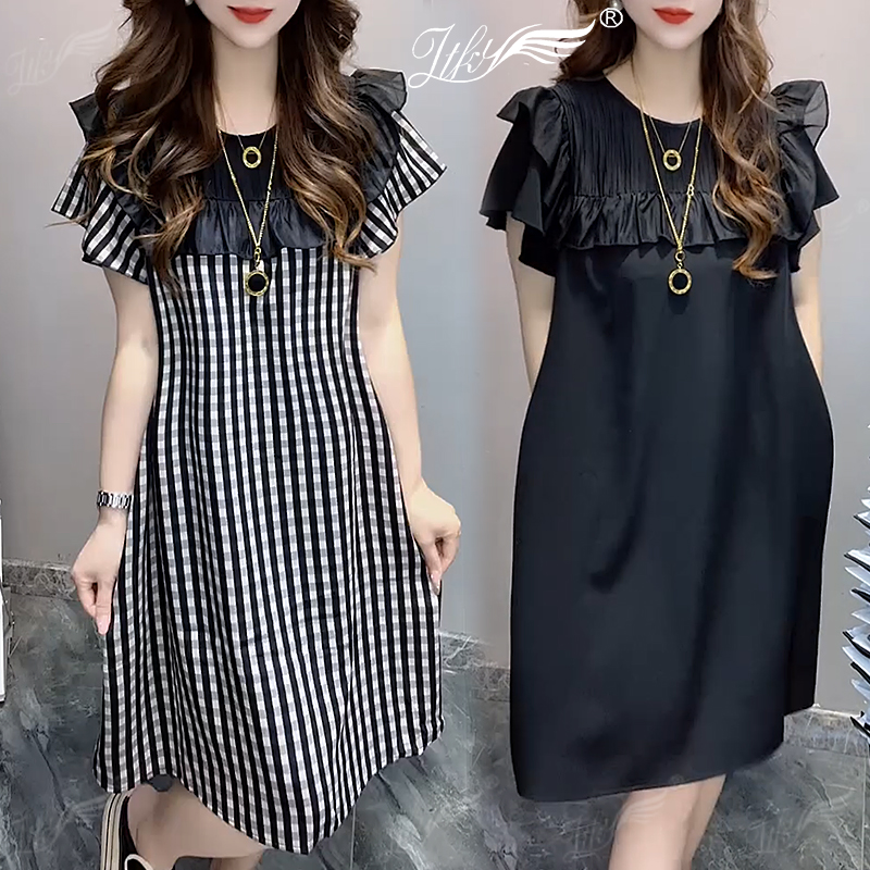 休闲减龄显瘦拼接木耳拼接连衣裙