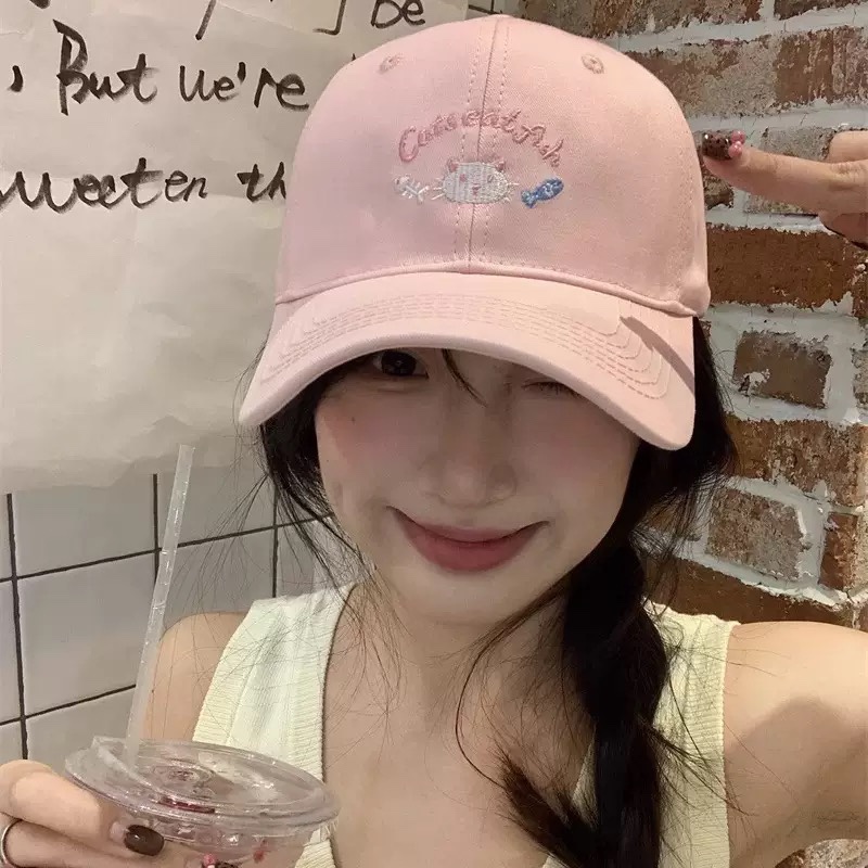 大媛家Sunny 可爱小猫刺绣棒球帽女春夏季大头围显脸小鸭舌帽帽子