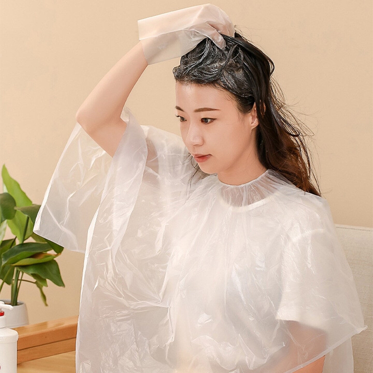 特厚一次性染发披肩理发焗油围布烫发防水塑料松紧口围脖美发专用