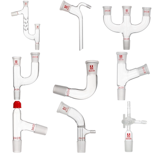 【荣力普工厂】玻璃蒸馏头牛角管克氏分馏头弯头真空接受管二口连接管接收管螺口具嘴卜字直形弯形实验室器材
