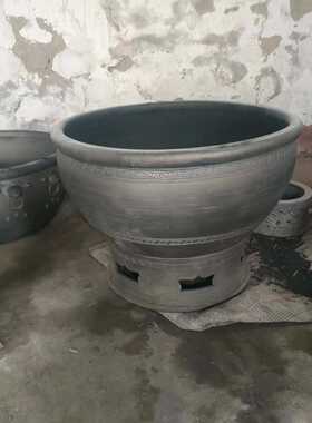 超文字直径养金鱼k鱼缸鱼缸缸荷花陶瓷雕刻鱼缸黑陶盆泥80cm大号