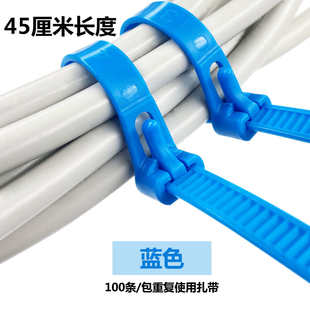 尼龙拆卸条8x400mm长可园w林带厘米式松活扣重复使用扎10040捆绑