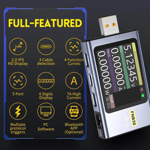 pe-C多功能快充测试仪-FNB58USB电压电流表QC/PD诱骗器