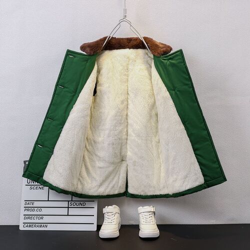 儿童装东北军大衣棉服冬季新款宝宝洋气加绒P加厚X绿色棉袄外套