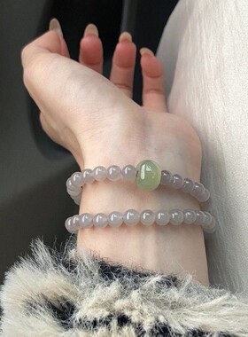 烟紫玉灰玛瑙双圈手链女和田玉草莓晶串珠手串个性多圈设计送女友