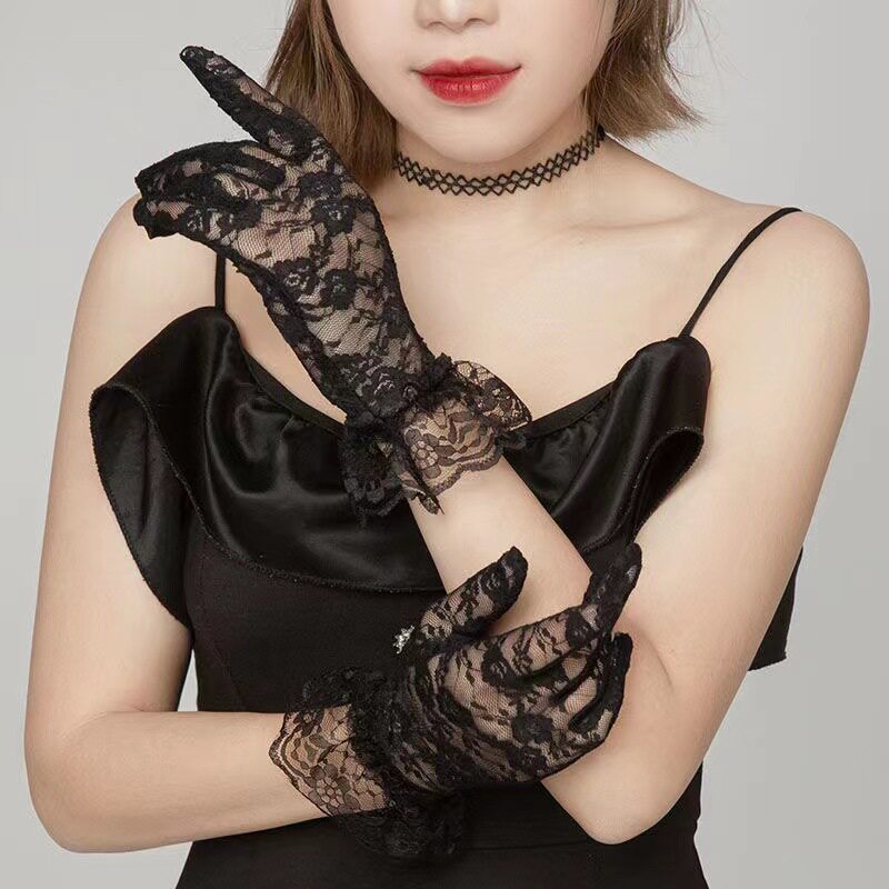 纯欲复古波波颈带婚纱手套