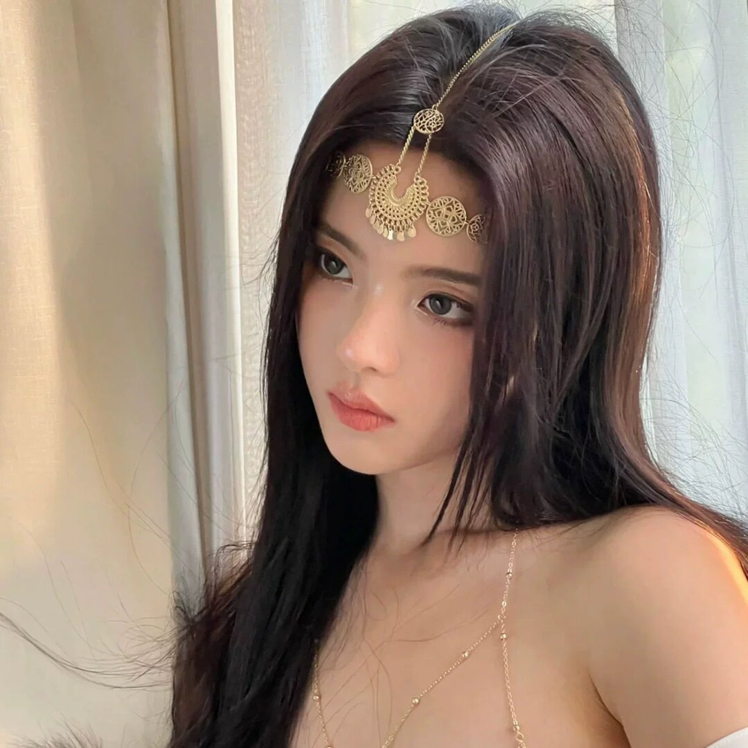 杨超越同款希腊女神发饰金色流苏额头链发带复古异域民族风头饰品