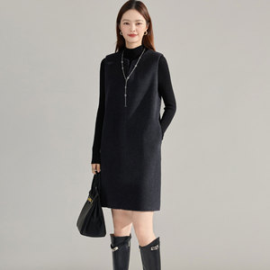 26春级感灰色羊绒天丝羊毛双面呢通勤直筒宽松无袖连衣裙