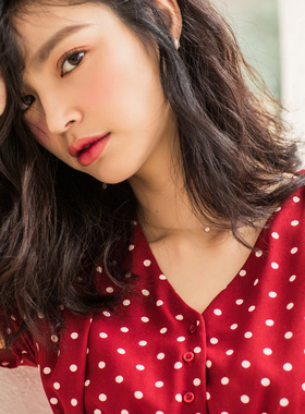 女装26春夏法式复古裙雪纺仙女红色波点连衣裙A字女裙子印花松紧