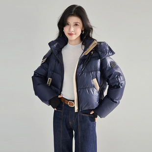 26春羽绒服女新款重工大帽子90白鸭绒亮面短款面包服潮